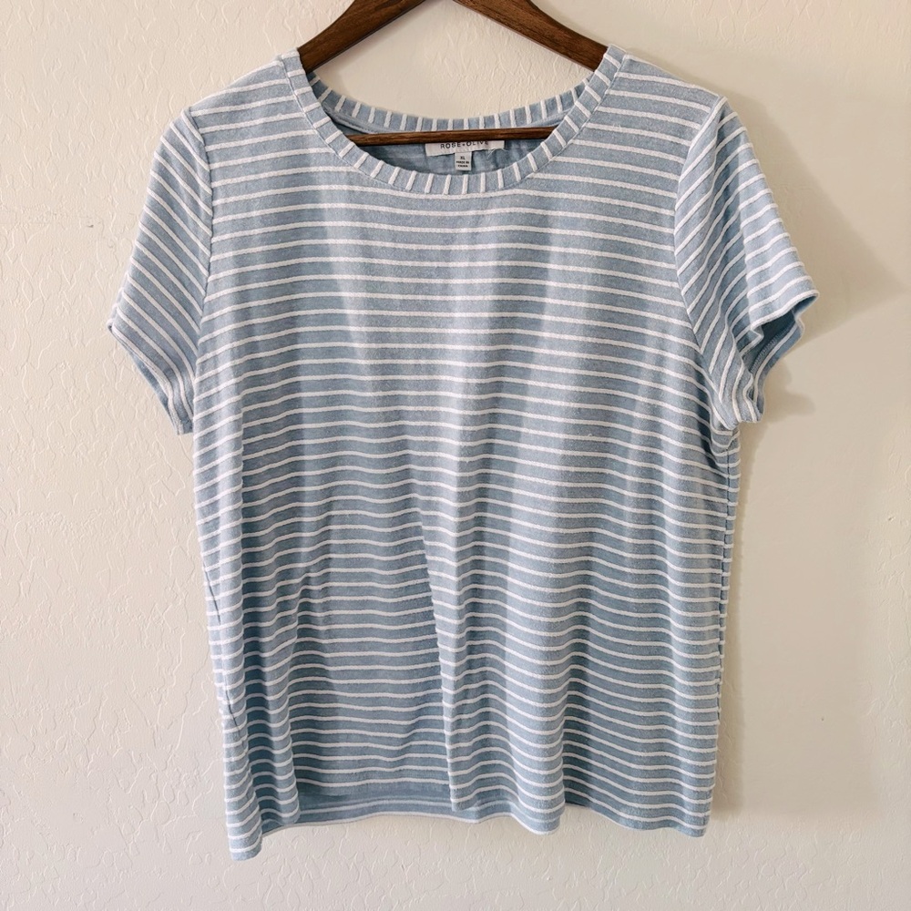 Rose + Olive Striped Blue and White Women's Top XL